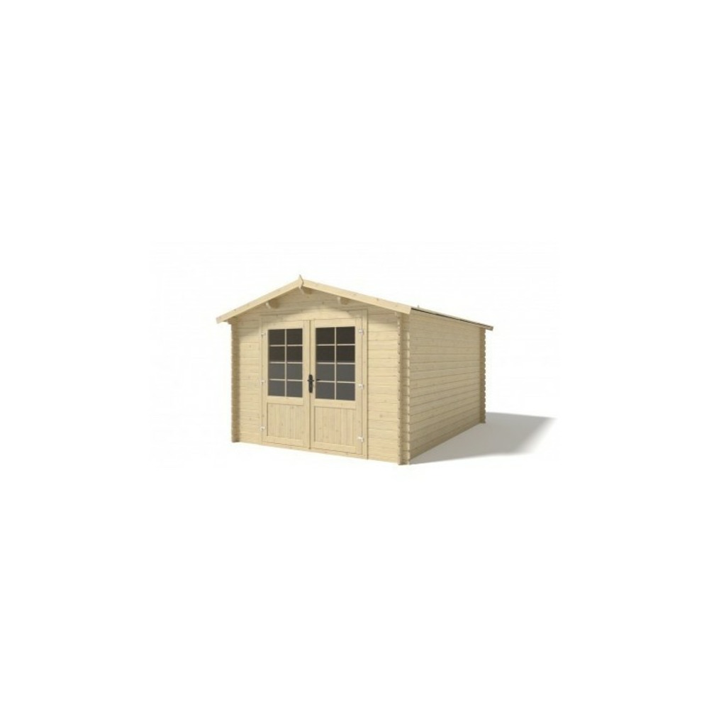 Abri de jardin en bois - 3x4 m - 18 m2 + terrasse avec balustrade et avant-toit en bois