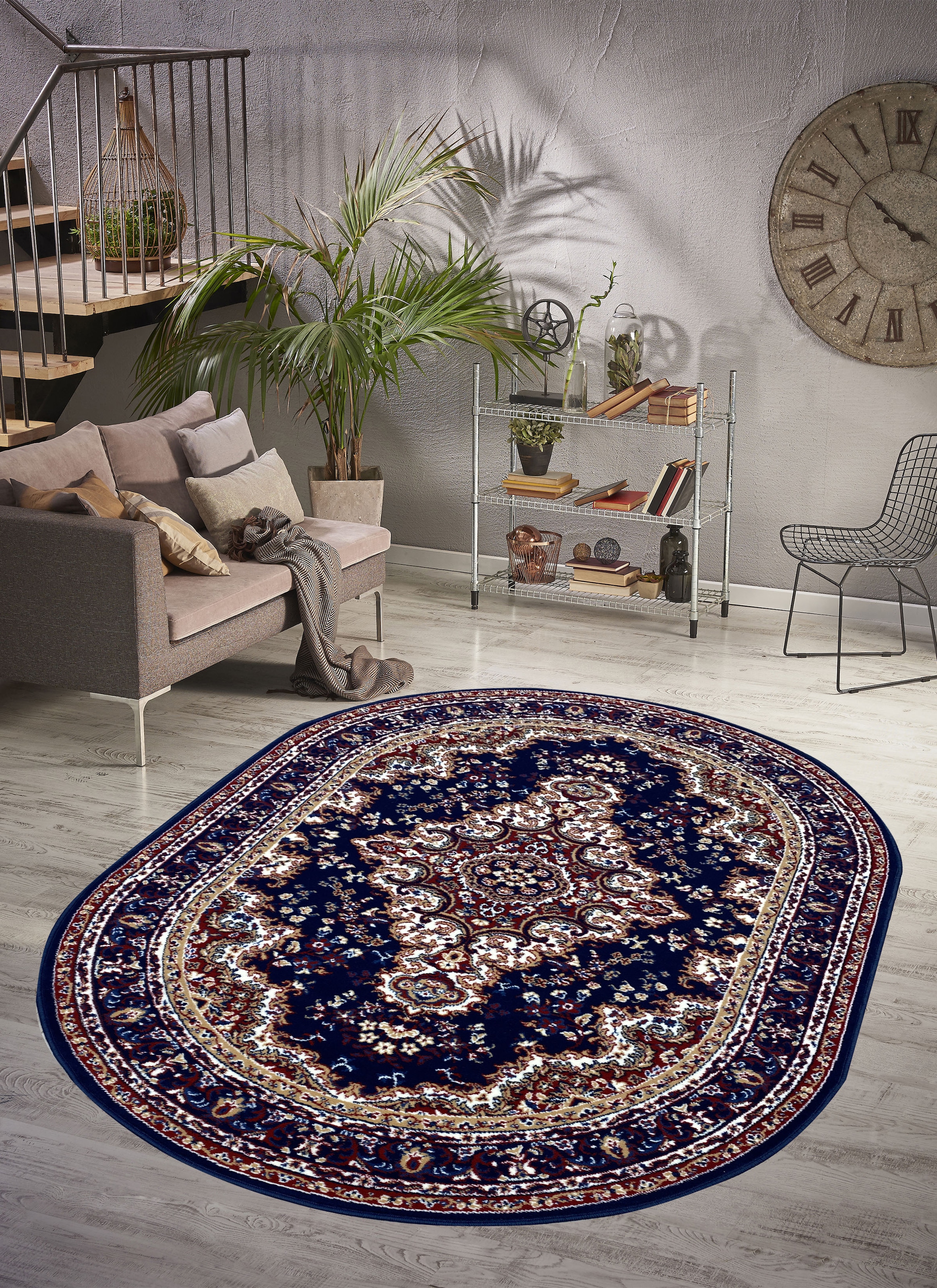 my home Teppich »Oriental, Made in Belgium« oval 7 mm Höhe Orient-Optik, mit Bordüre, Kurzflor, pflegeleicht, elegant