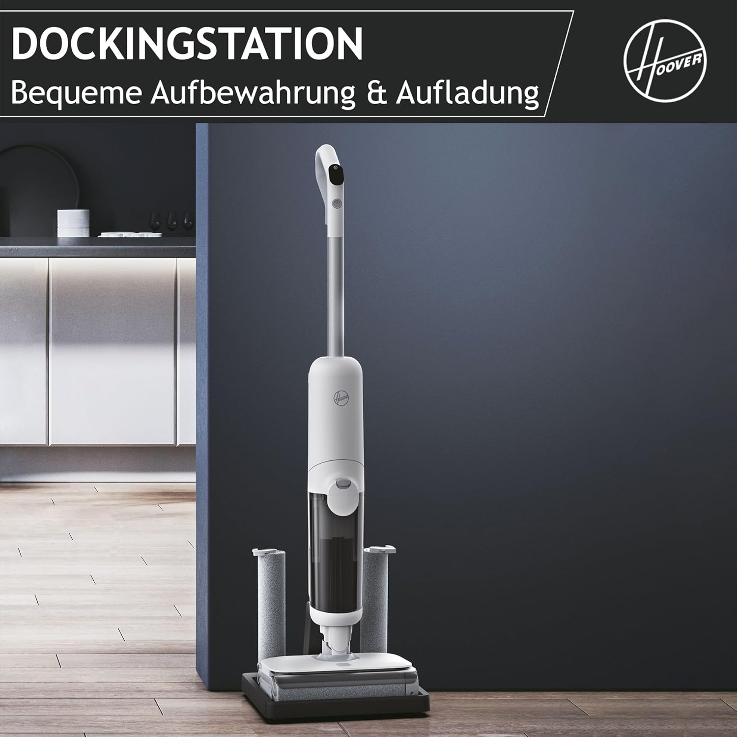 Hoover HW5 kabelloser Nass-Trockensauger und Saugwischer für Hartböden mit Hochleistungsmotor, Doppelwalzen-System, intelligente Schmutzerkennung, Selbstreinigungsfunktion, 230W [HW500]