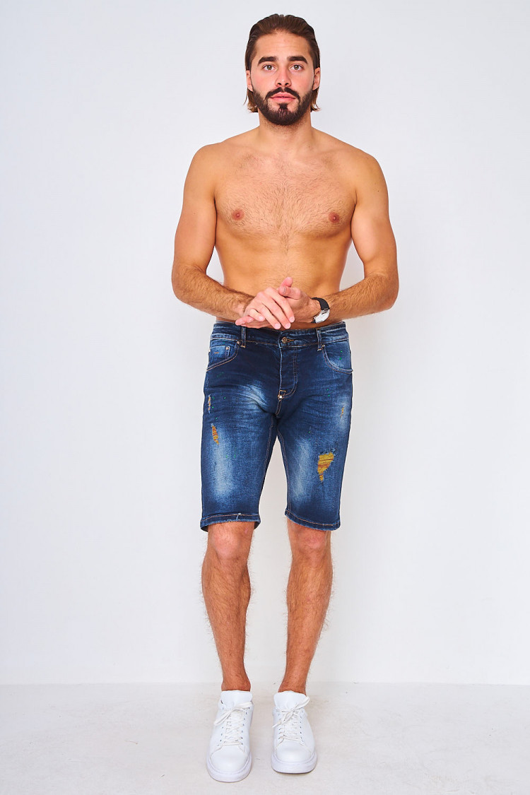 Bermuda bleu en jeans usé