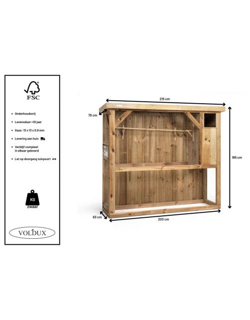 Voldux Volière R1 Rechts - Vogelverblijven - 215x70x185 cm Naturel