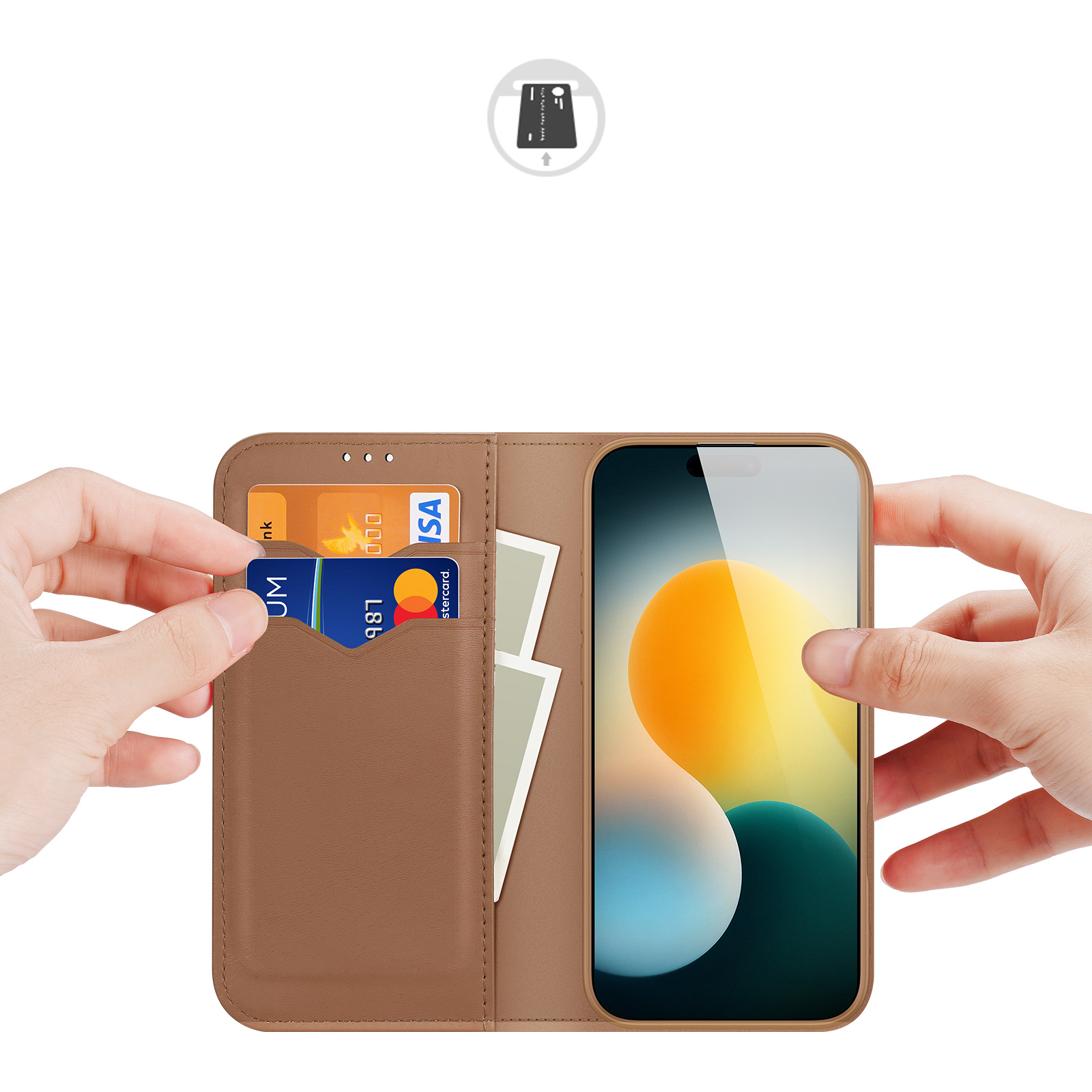 iPhone 17 Pro Max Flip Wallet Cover Echtleder Tasche (RFID Schutz) - Braun