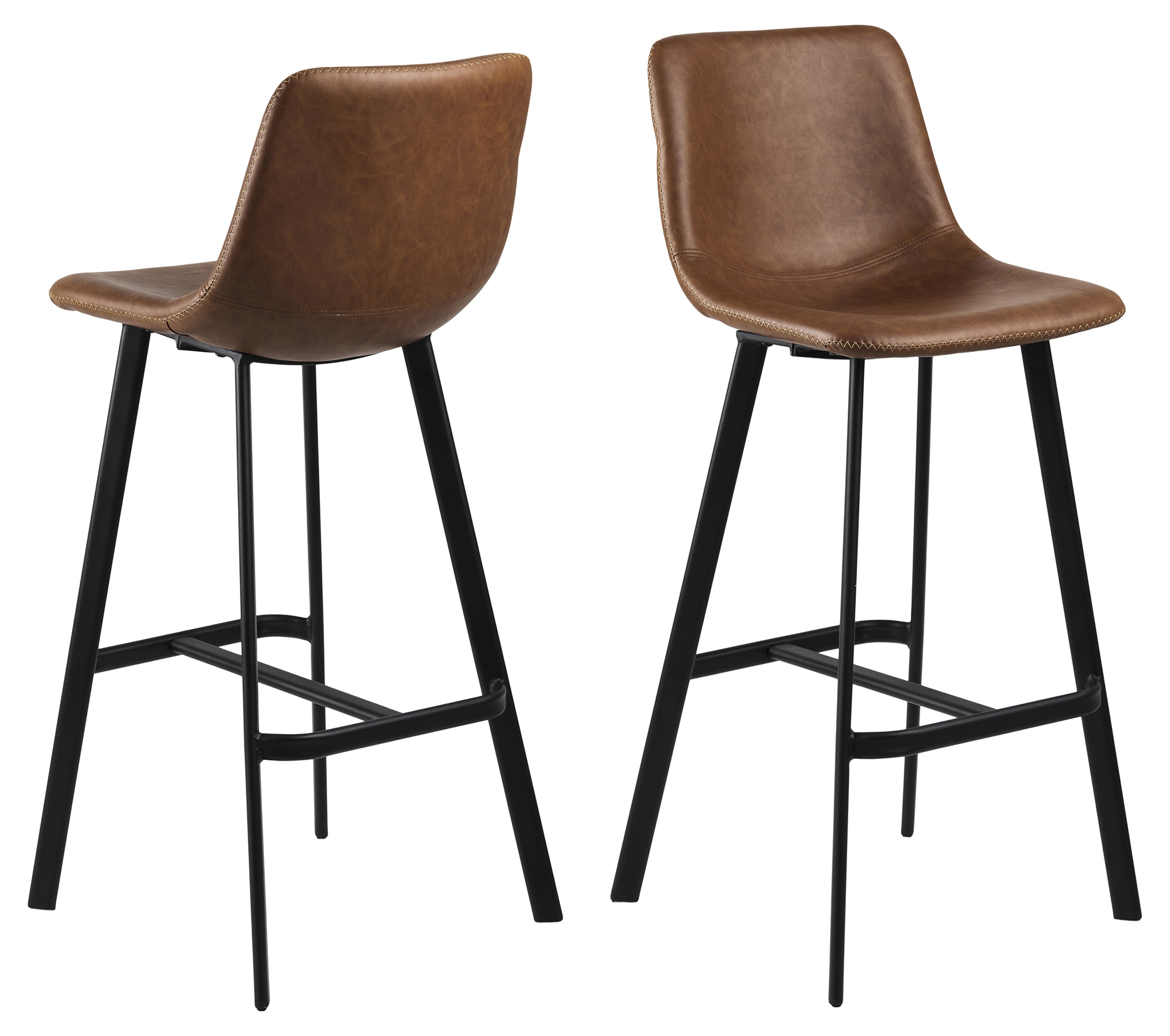 Sallinge Barkruk - Set van 2 - Cognac met zwart metalen frame