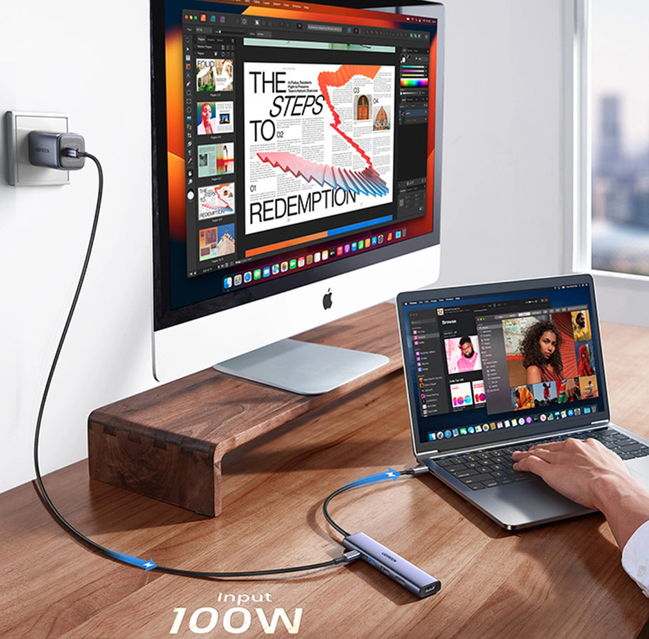5 in 1 USB C Multiport Adapter HUB mit 2x USB 2.0 / 1x USB 3.0 / 1x USB-C (PD/100W) / 1x HDMI (15495) - Silber