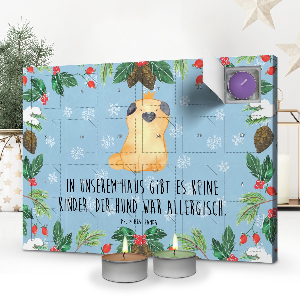 Mr. & Mrs. Panda Geurkaars Adventskalender Pug Crown - Pastelblauw