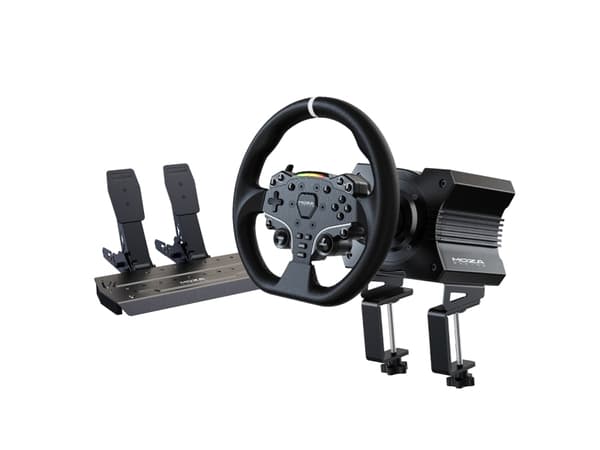 Moza Racing RS20, Ratt + pedaler, PC, Koblet med ledninger (ikke trådløs), Sort, Stål, Aluminium, Lær