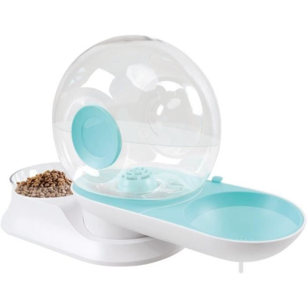 Distributeur de croquettes et d'eau avec filtre m.pets snail - 2800ml + 240gr - 28x24x25 cm - blanc, bleu et transparent