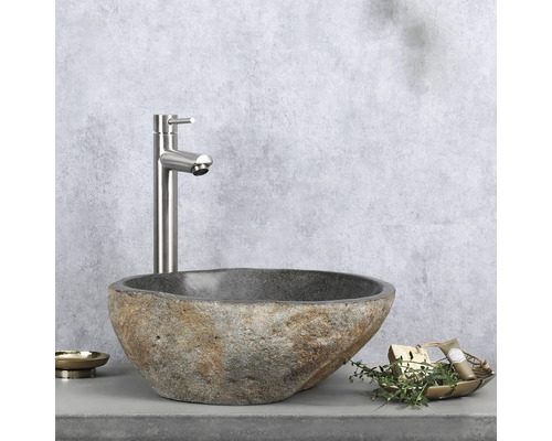 Verschil opzetwastafel Lombok-M ca. 36 cm natuursteen Riverstone bruingrijs mat 38.010.61