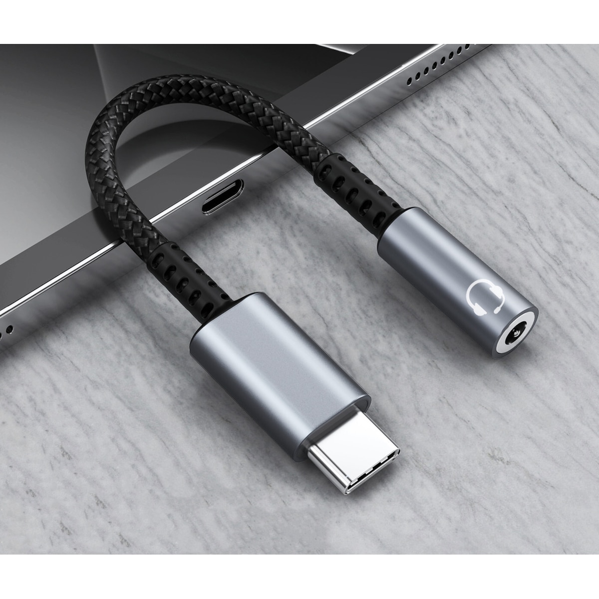 USB-C til 3,5 mm adapter for hodetelefoner Grå