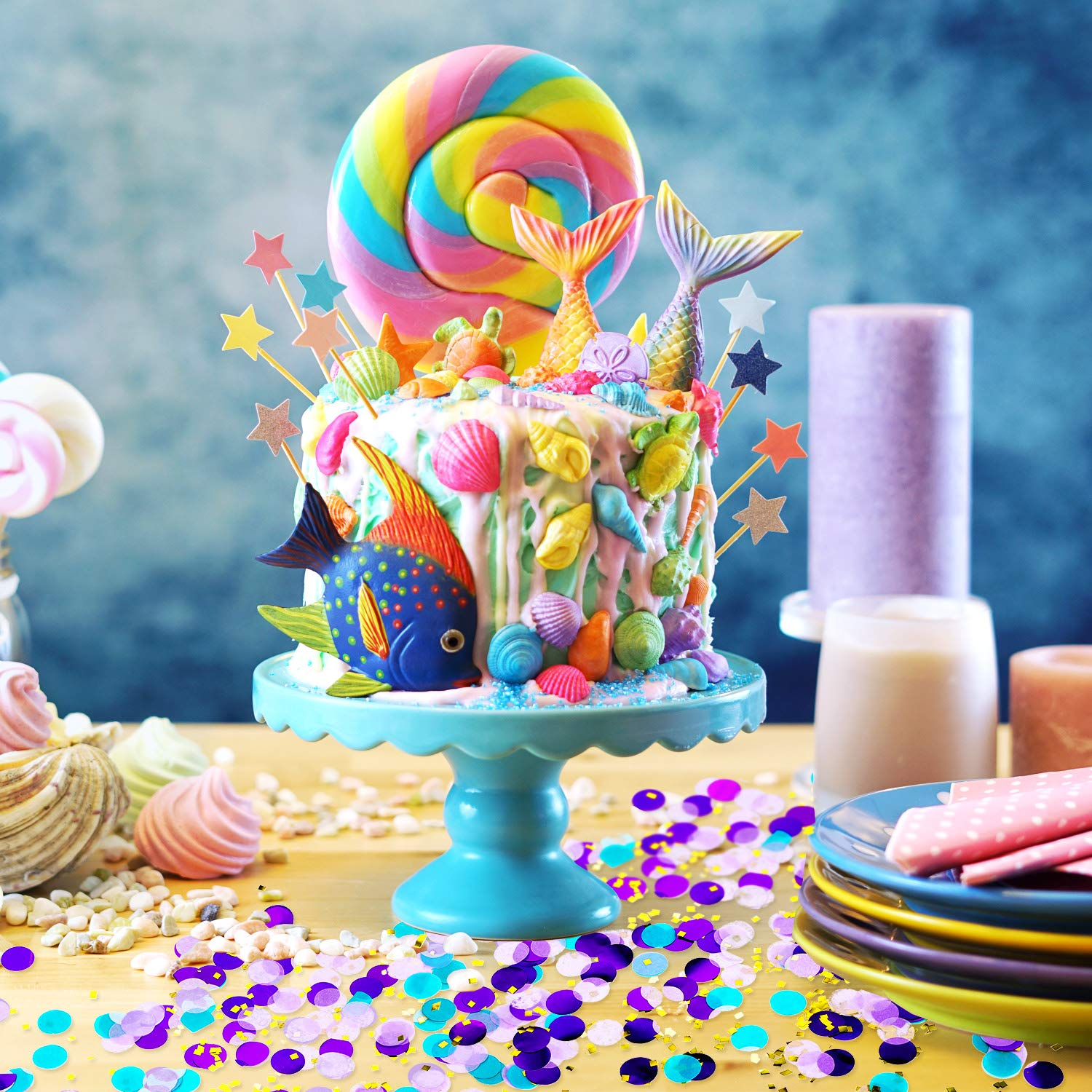 (50g) Seidenpapier Konfetti Party Dekoration Streukonfetti Metallic Tischdeko - Violett / Türkis / Weiss