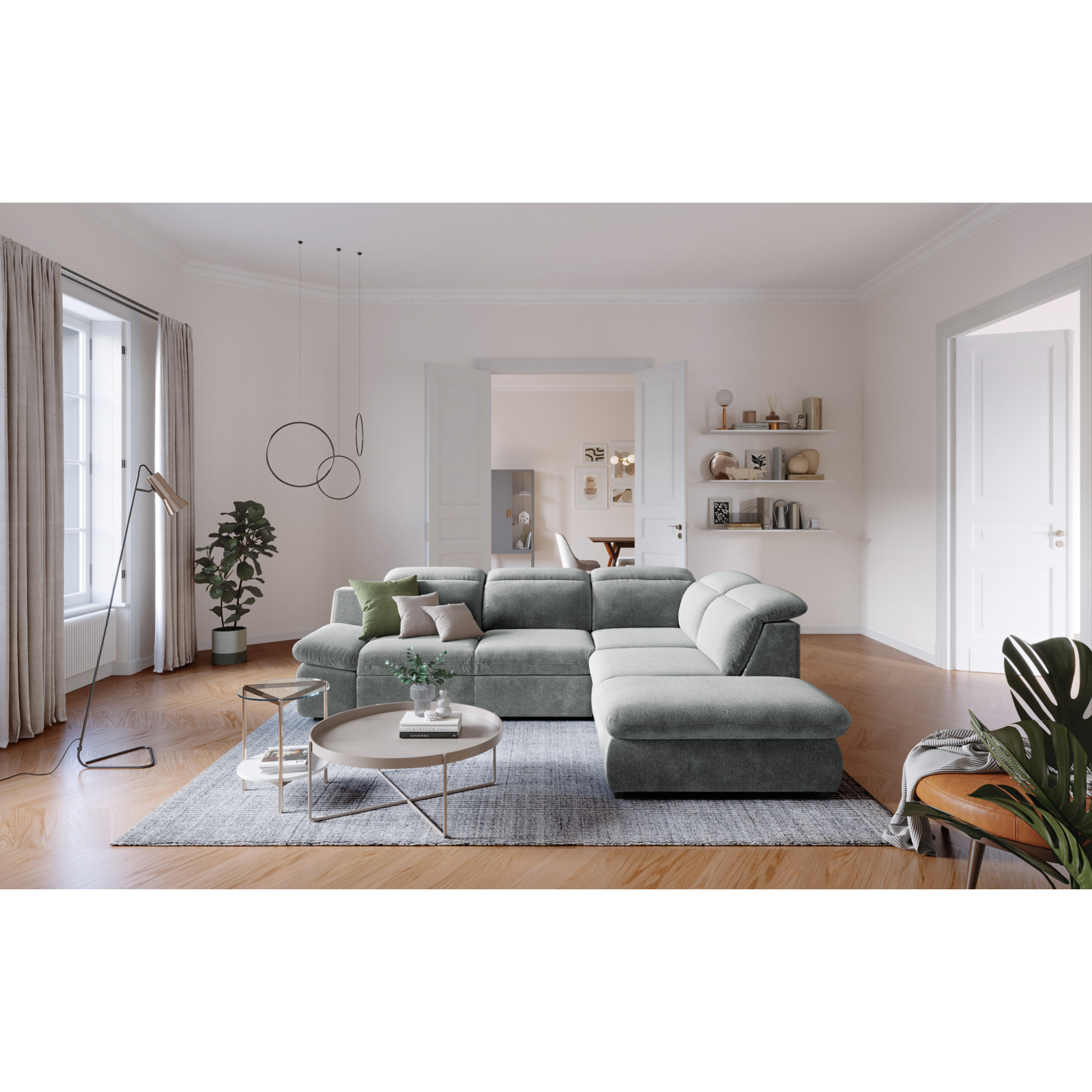 Ecksofa Lorena Stoff, Ottomane rechts