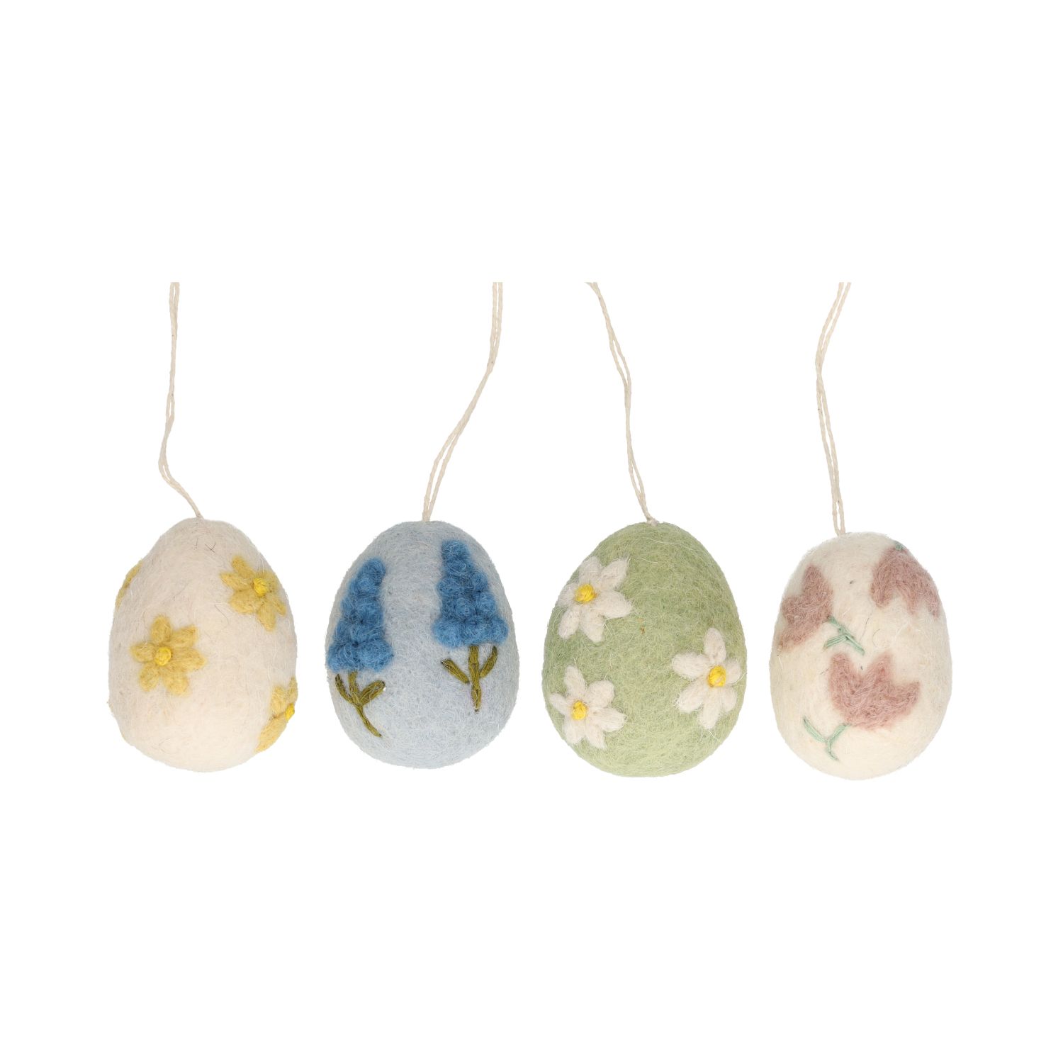 Paashanger, vilt, eieren met bloemen, set van 4