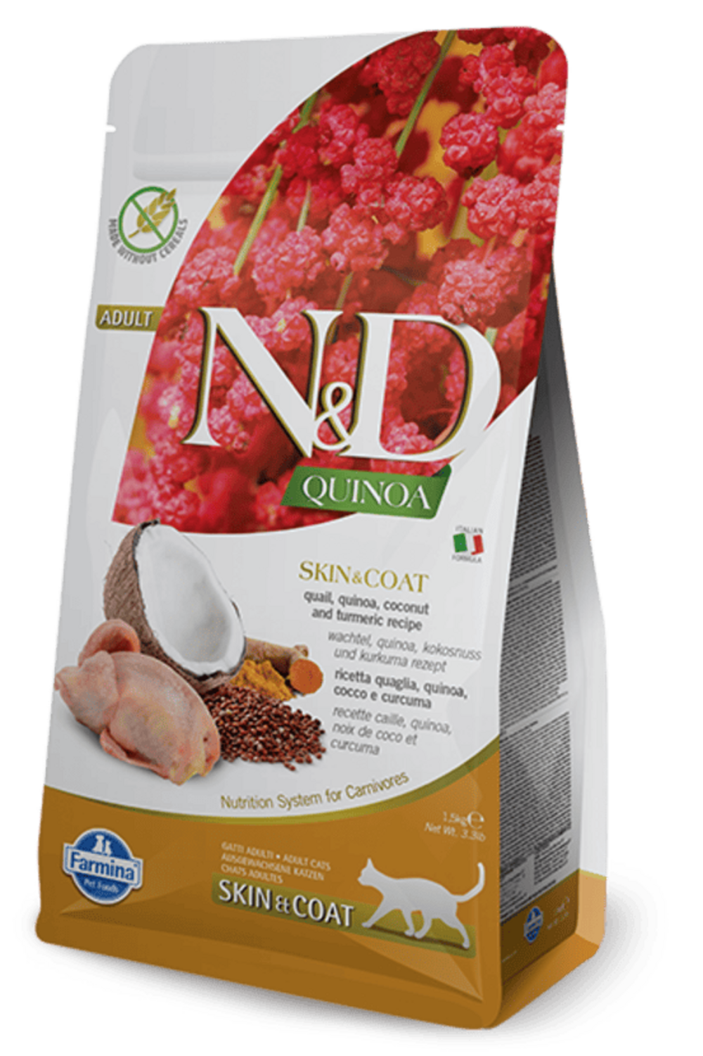 Croquettes n&d quinoa skin & coat caille & noix de coco chat 1,5 kg
