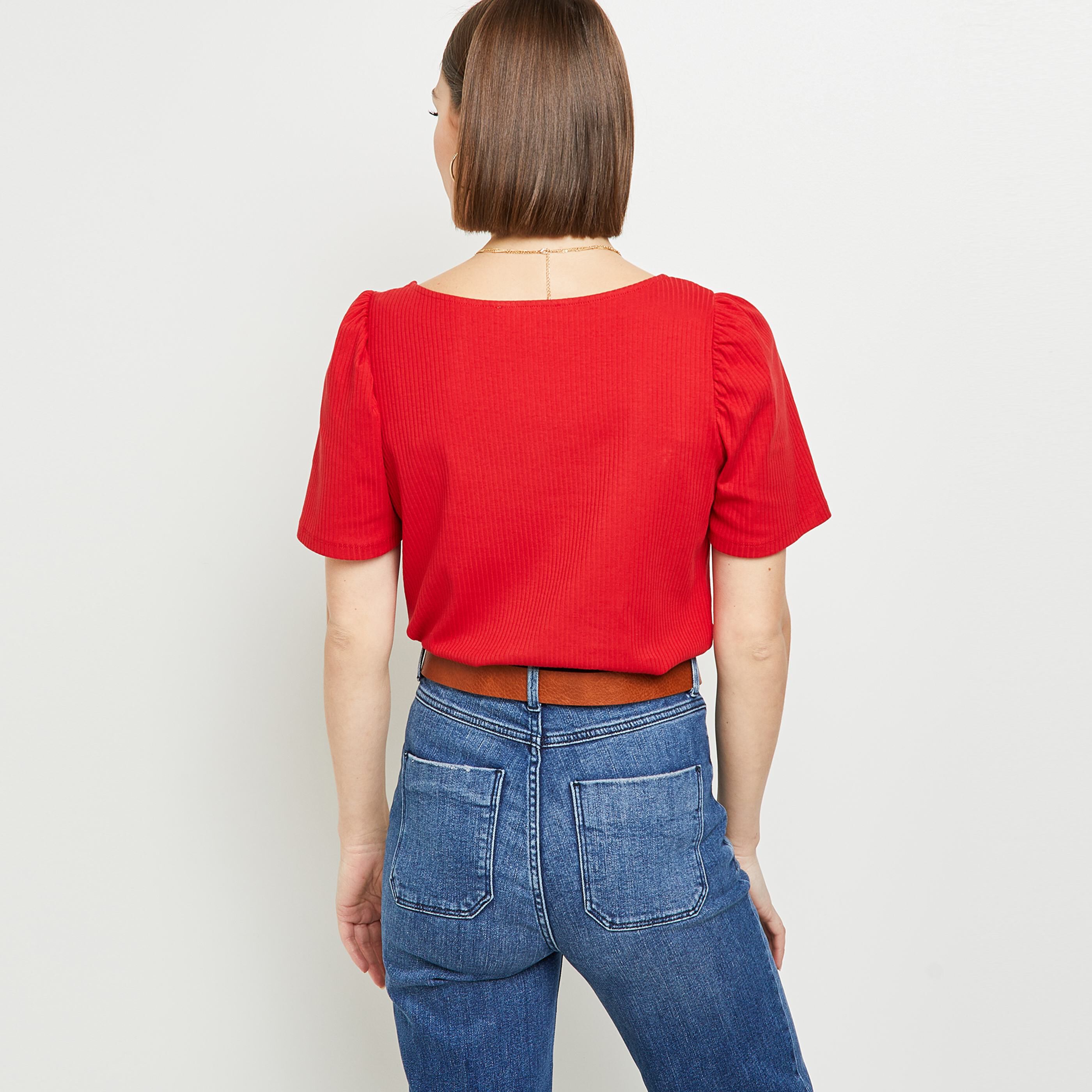 Tshirt côtelé femme - ROUGE