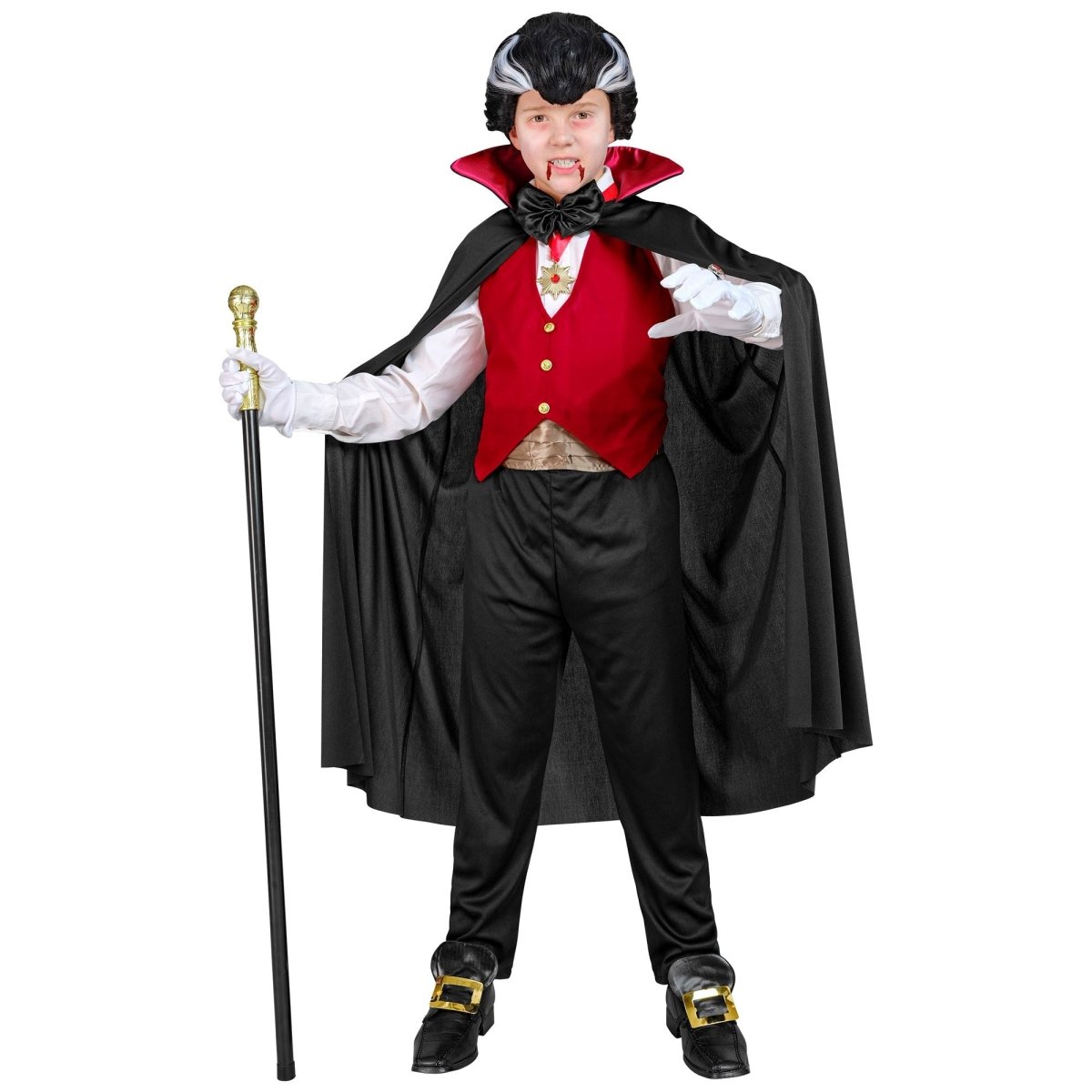 Halloween Kostuum Zwart Rood Kind Vampier 5 delig