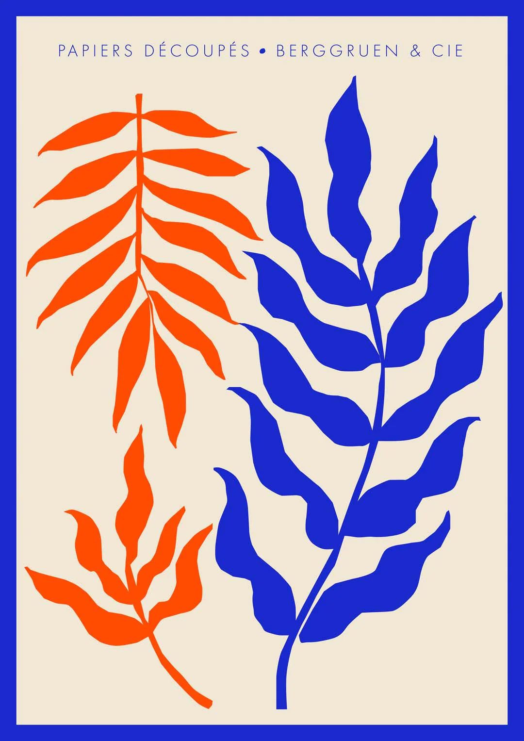 Blätter und Äste Orange Blau Papiers Découpés Kunstausstellung