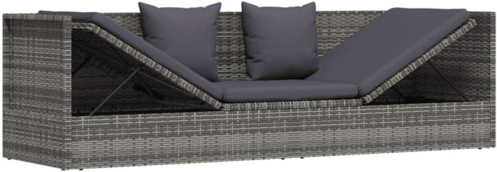 vidaXL Garten-Sofabett mit Kissen Gartensofa Gartenmöbel Gartenliege Loungebett Sofa Garten Schlafsofa Sofa Poly Rattan 200x60cm Grau