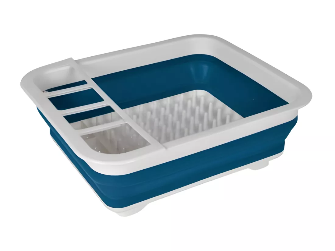 Égouttoir à vaisselle rétractable - Blanc/Bleu Paon - L 36,5 x l 31.5 x H 13 cm
