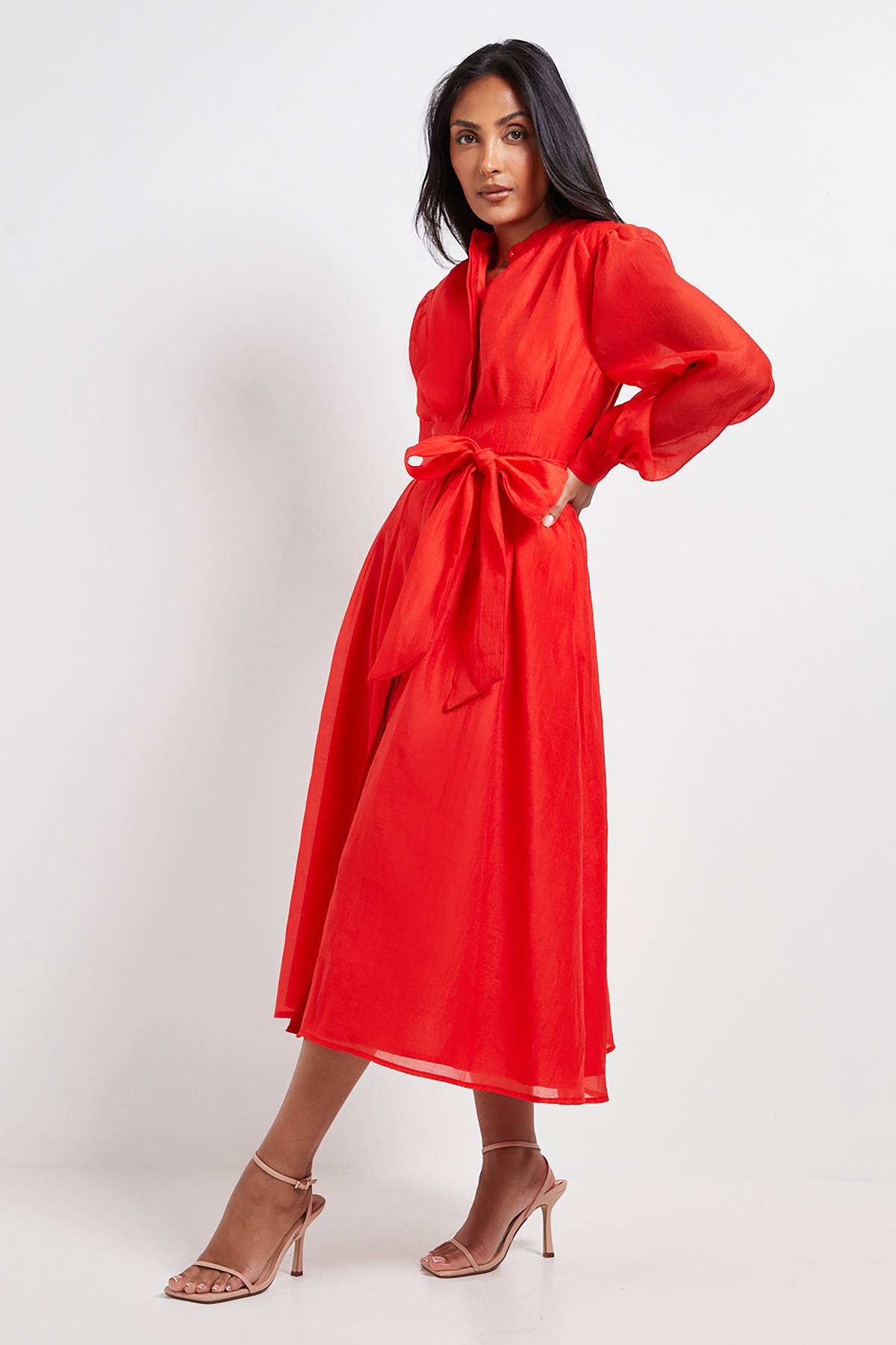 Wallis Robe Chemise Mi-Longue en Organza Texturé Petite Taille