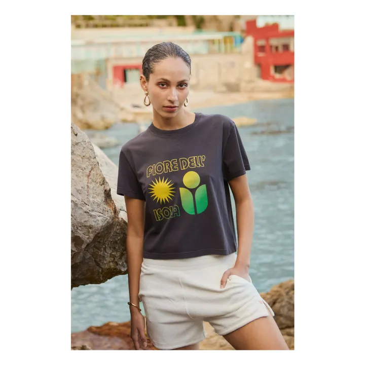 Alma Deia T-shirt Boxy Imprimé Fiore Dell Isola Coton Bio | Noir