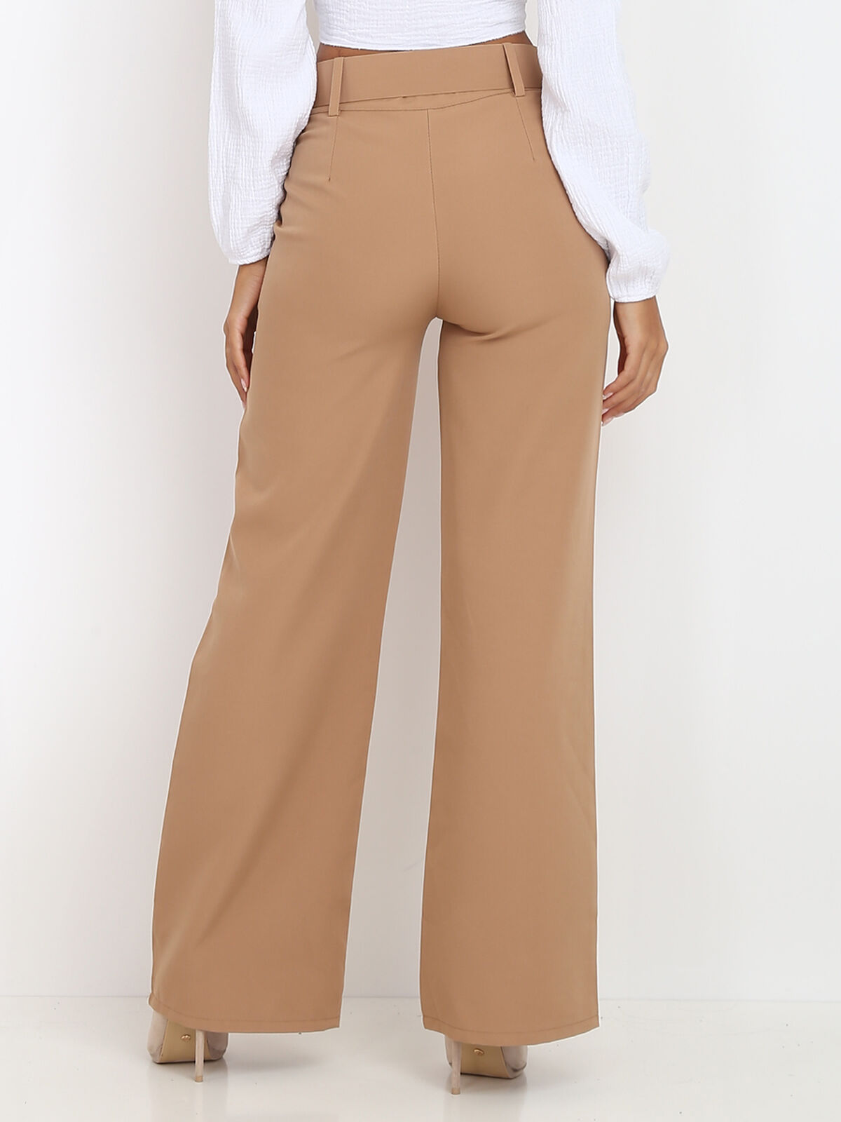 Pantalon large ceinturé- Camel