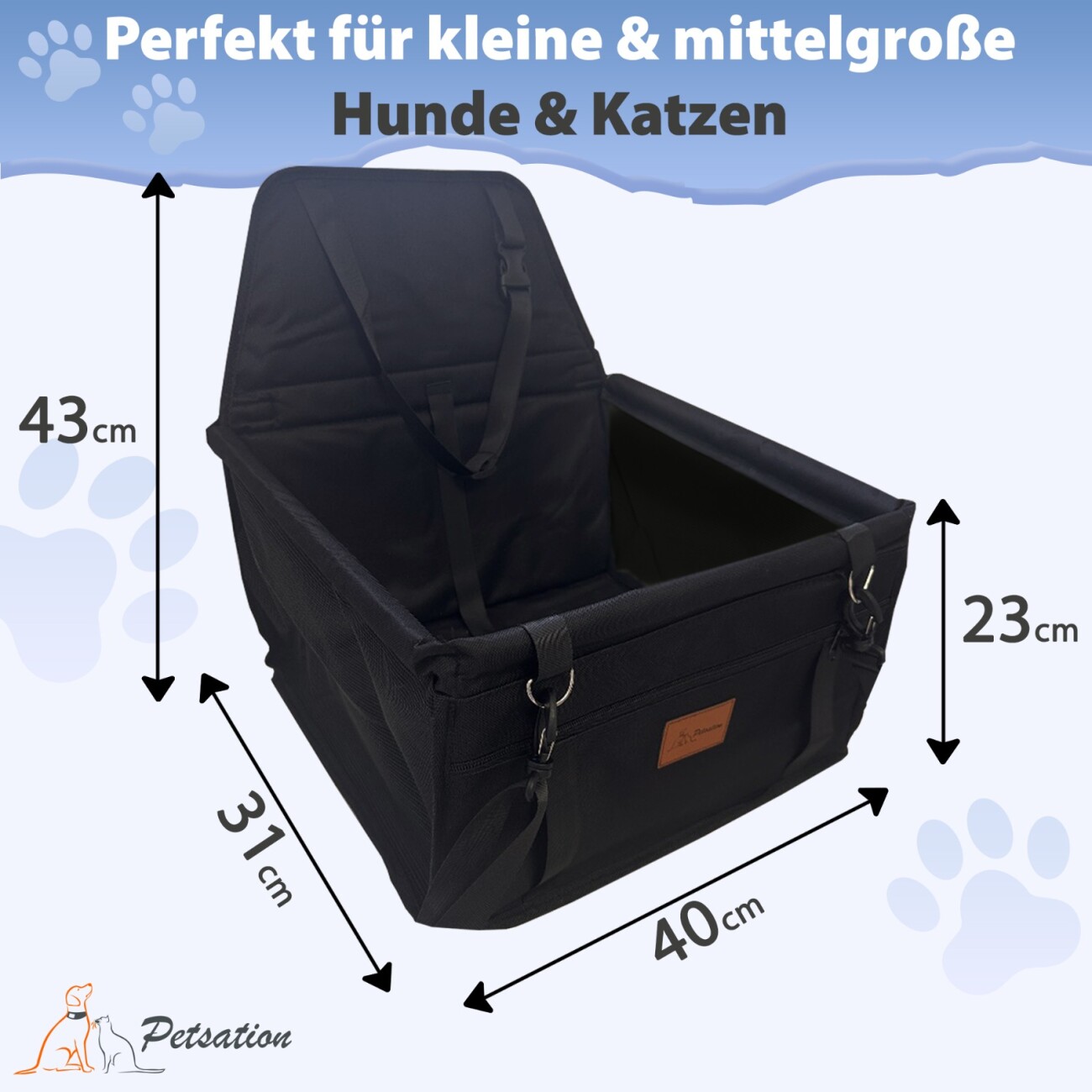 Petsation Hunde Autositz – Sicher & Bequem schwarz