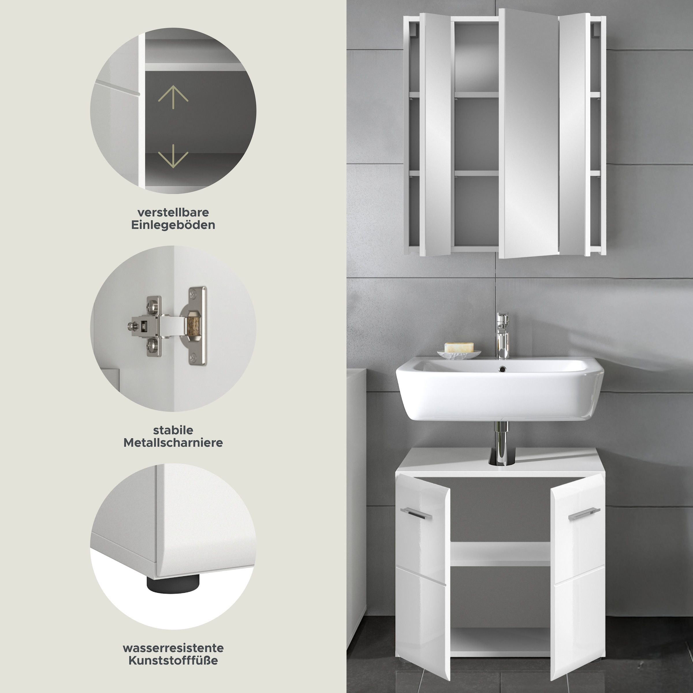 INOSIGN Badmöbel-Set »FLORENZ, TOPSELLER!, 2-teilige Badkombination, hochwertige MDF-Front« Set, bestehend aus: 1 Waschbeckenunterschrank, 1 Spiegelschrank,