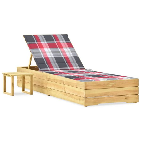 vidaXL Espreguiçadeira de Jardim com Mesa e Almofadão Pinho Impregnado - 1365339879