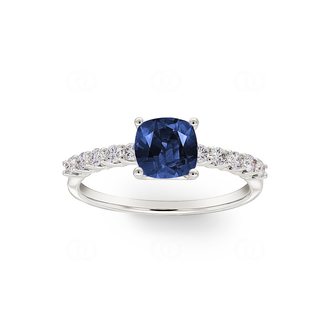 Pavé Solitärring 750/18 K Weissgold mit Saphir & Diamanten 0.25 ct H/si