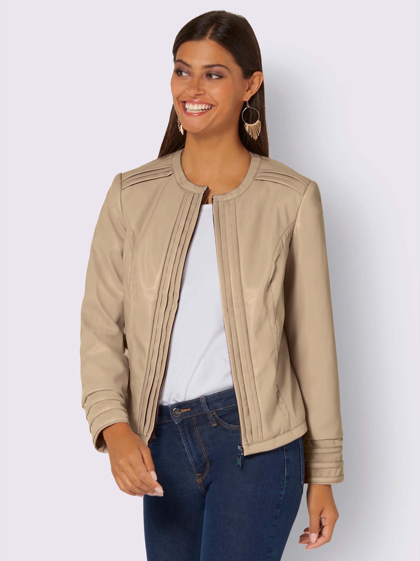 Blazer en imitation cuir empiècements maille décoratifs