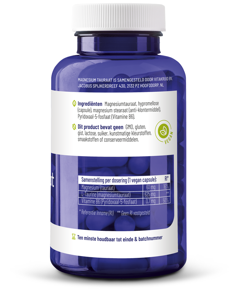 Vitakruid Magnesium Tauraat Met Vitamine B6 (P-5-P) (90 vega capsules)