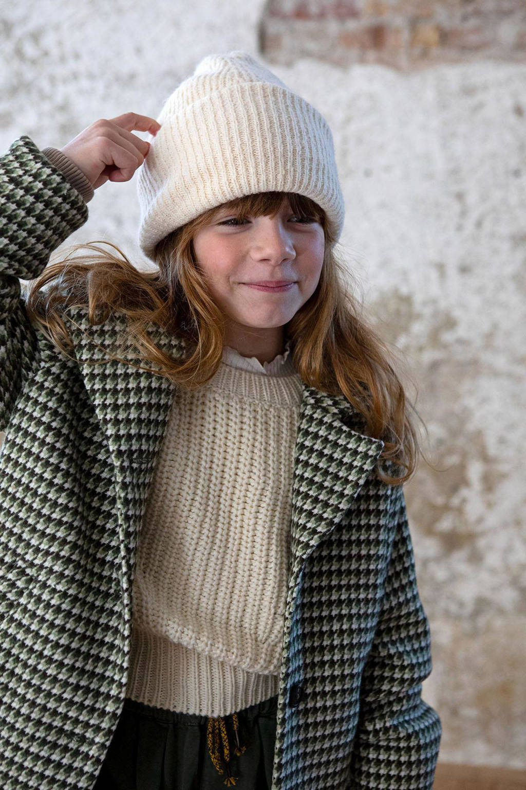 Like Flo winterjas met wol en pied-de-poule multicolor