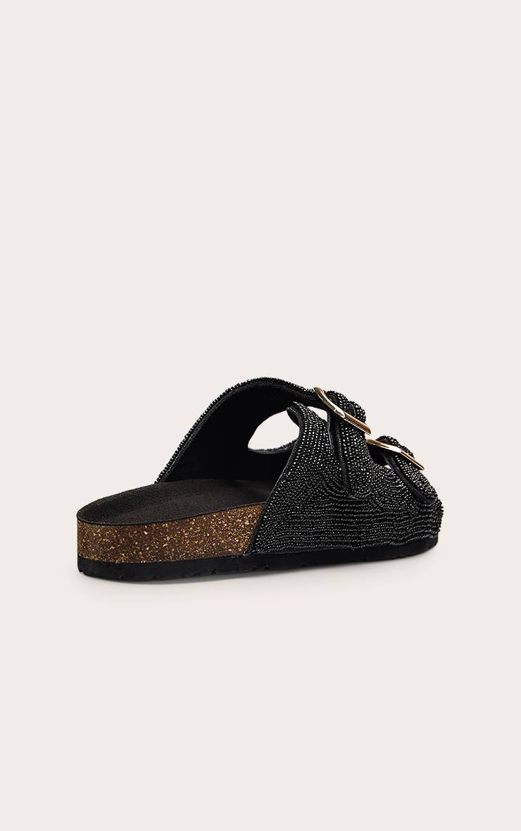 Noir Sandales À Semelle Anatomique Avec Double Boucle Ornementée