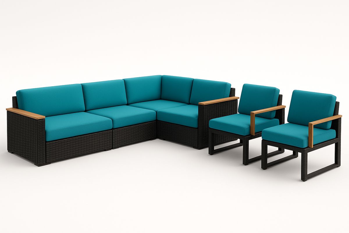 Ecksofa Set aus Polypropylen Rattan mit Kissen, Türkis