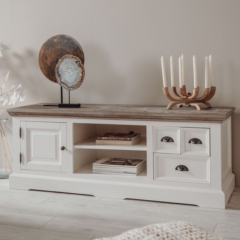 Wit tv-meubel landelijk 145 cm - 145x50x54cm.
