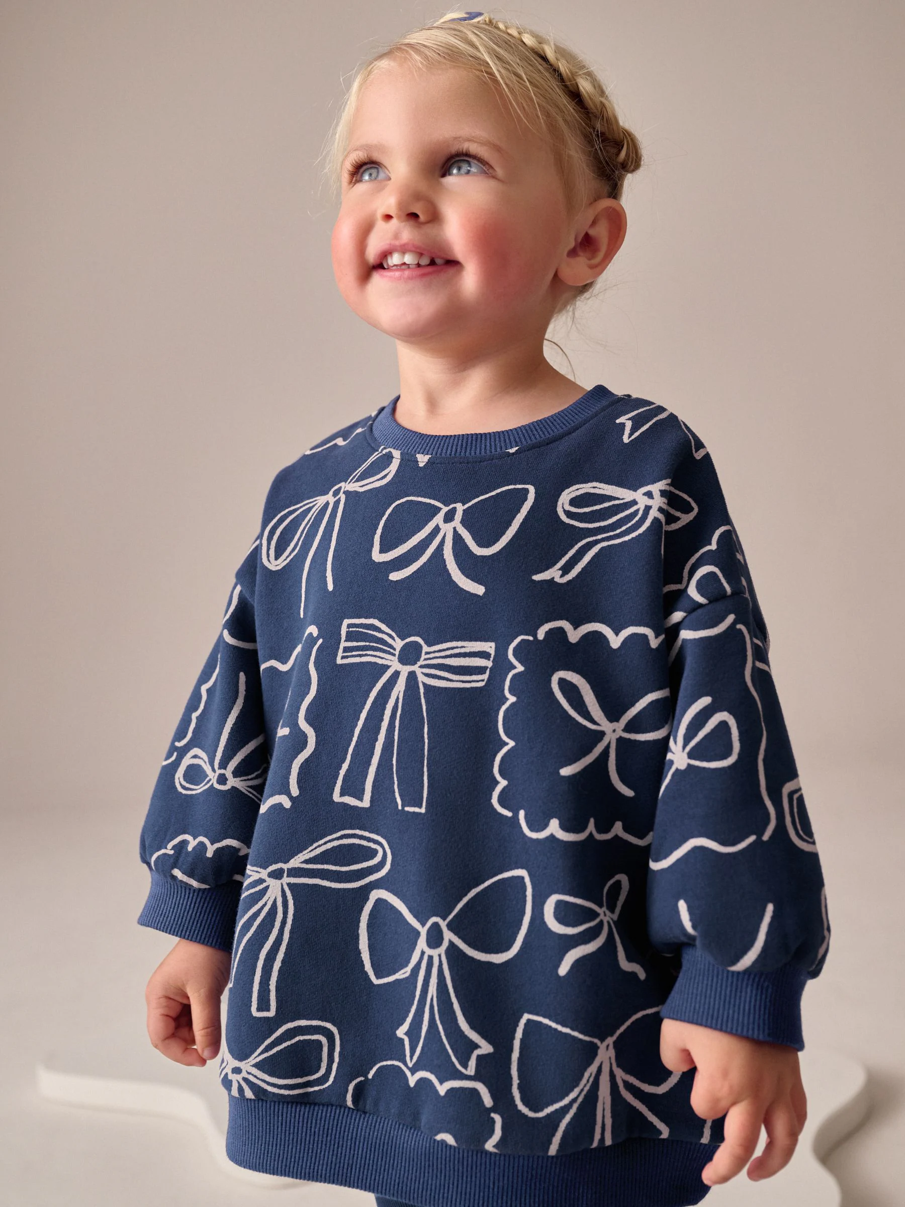 Marineblauwe Strik Print - Set van sweatshirt en uitlopende legging (3mnd -7jr)