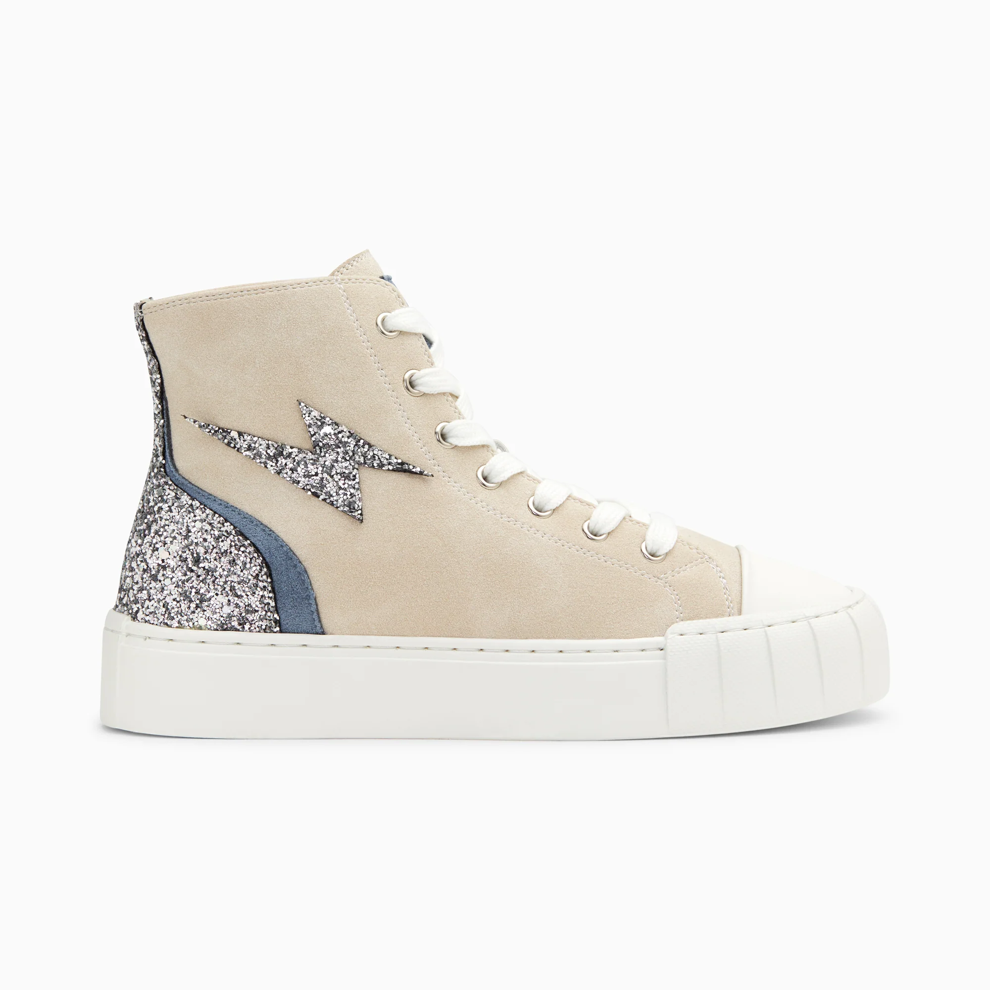 Sneakers-Baskets éclair Mücella montantes beige et argent glitter