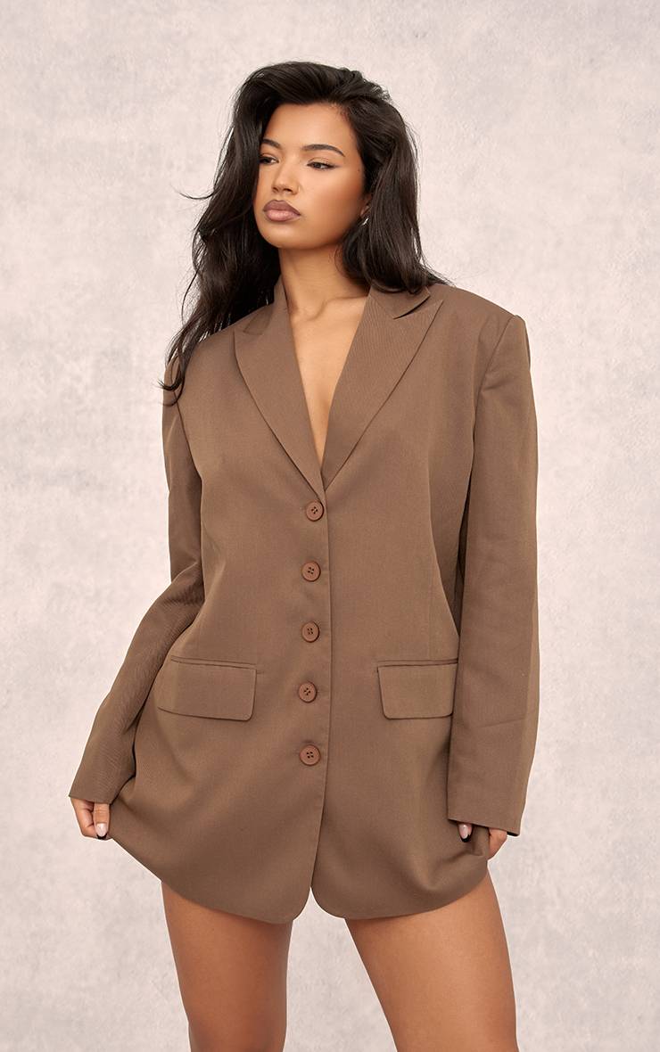 Chocolat Robe Blazer Oversize À Épaulettes En Sergé