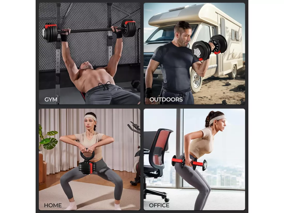 Ensemble d'haltères courtes ou longues 3 en 1, Haltère réglable 24kg, avec serrure de sécurité, entraînement musculaire et haltérophilie