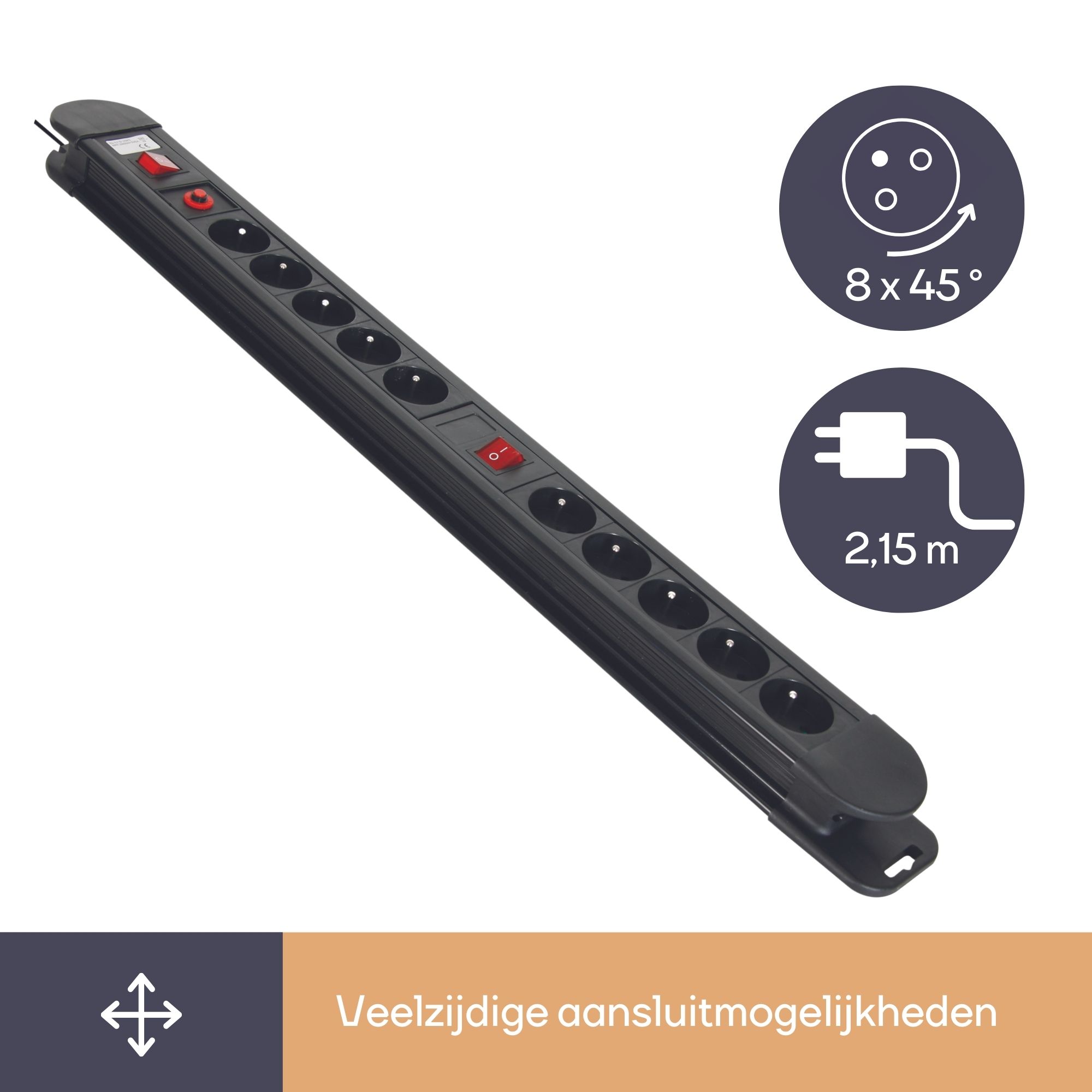 Perel EBP10N 10-voudige stekkerdoos met schakelaar - 1,5 meter