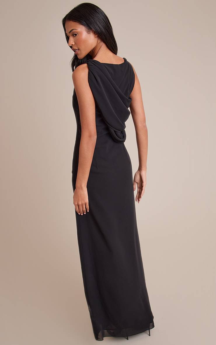 Noir Robe Longue Grande Taille En Mousseline Avec Détail Cache-cœur