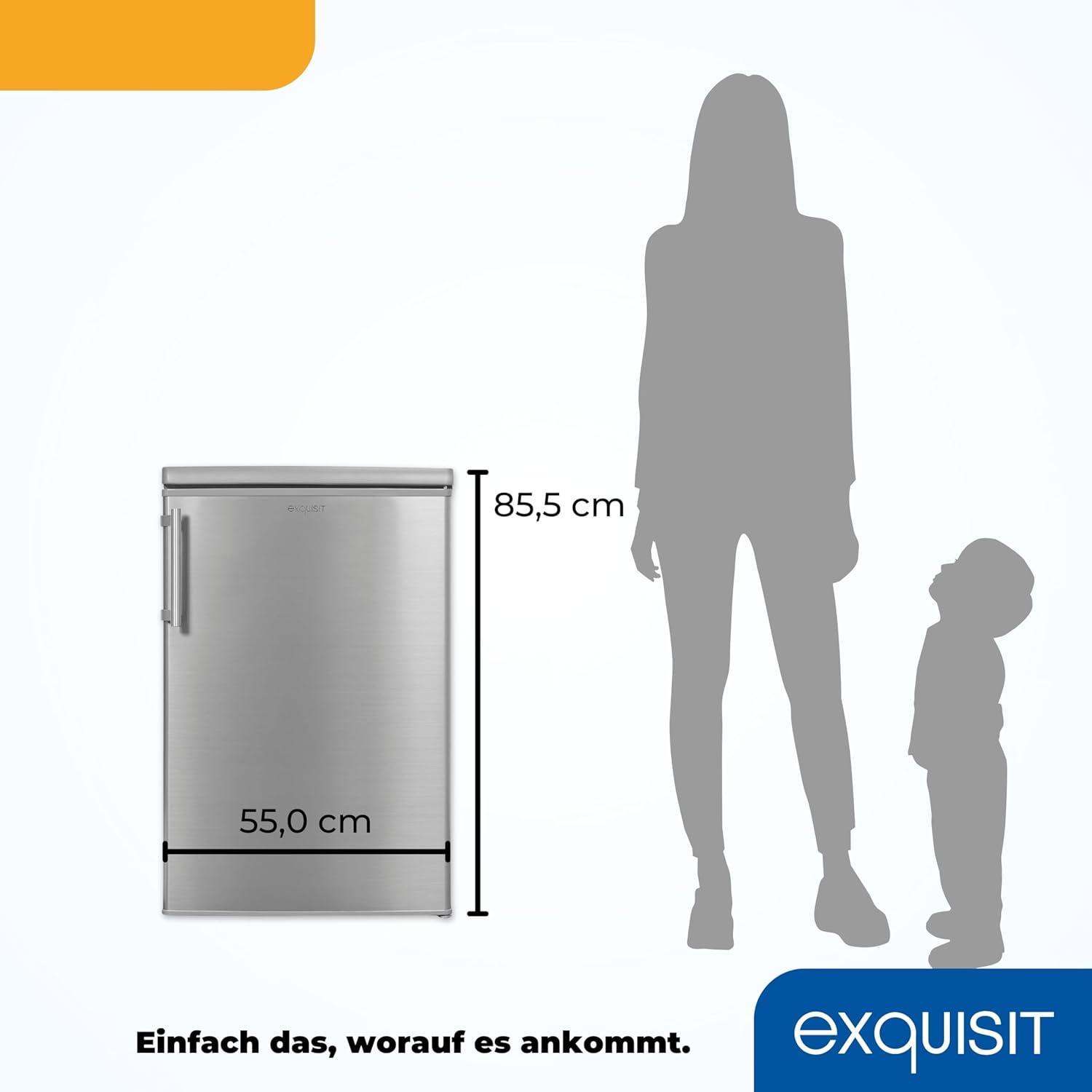 Exquisit Kühlschrank KS16-V-H-040E inoxlook | Standgerät | 127 l Volumen | Inoxlook | Glasablagen und Gemüsefach | Beleuchtung | Türablagen | Türanschlag wechselbar