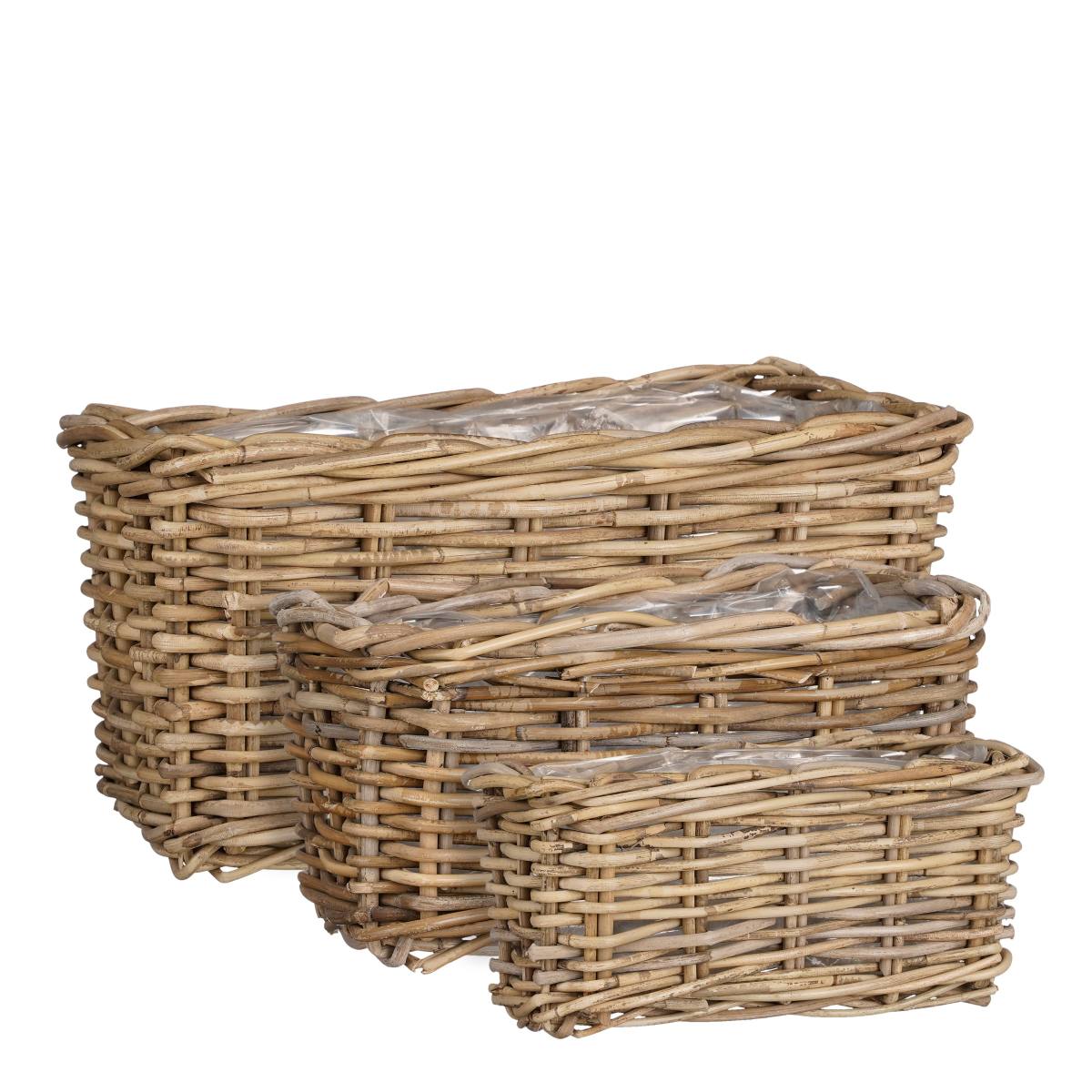 Mica decorations jardinière marcia - 40x23x20 cm - rotin - gris - set de 3