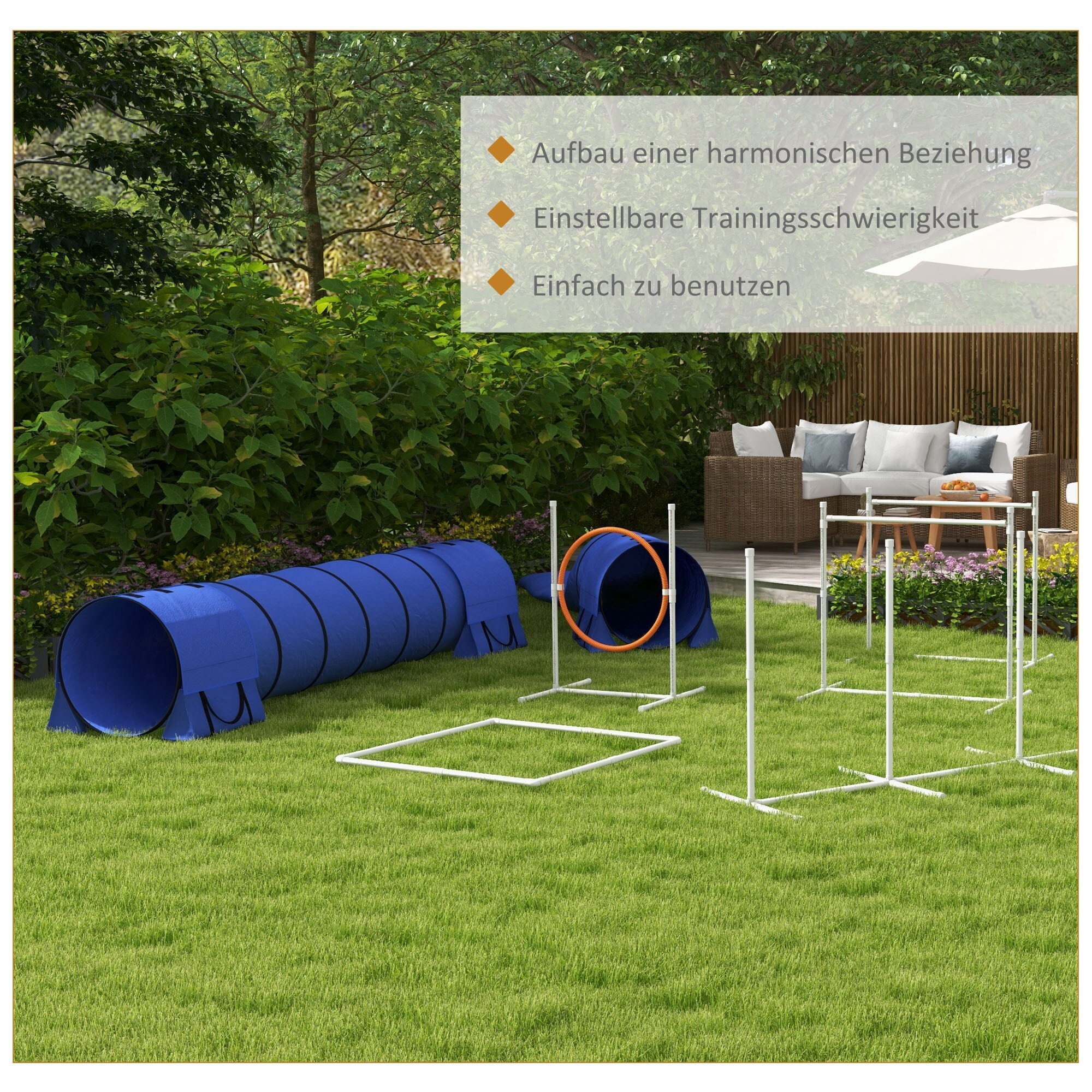 PawHut Hürdenlaufset mit Hundepfeife blau 321L x 63B x 93H cm