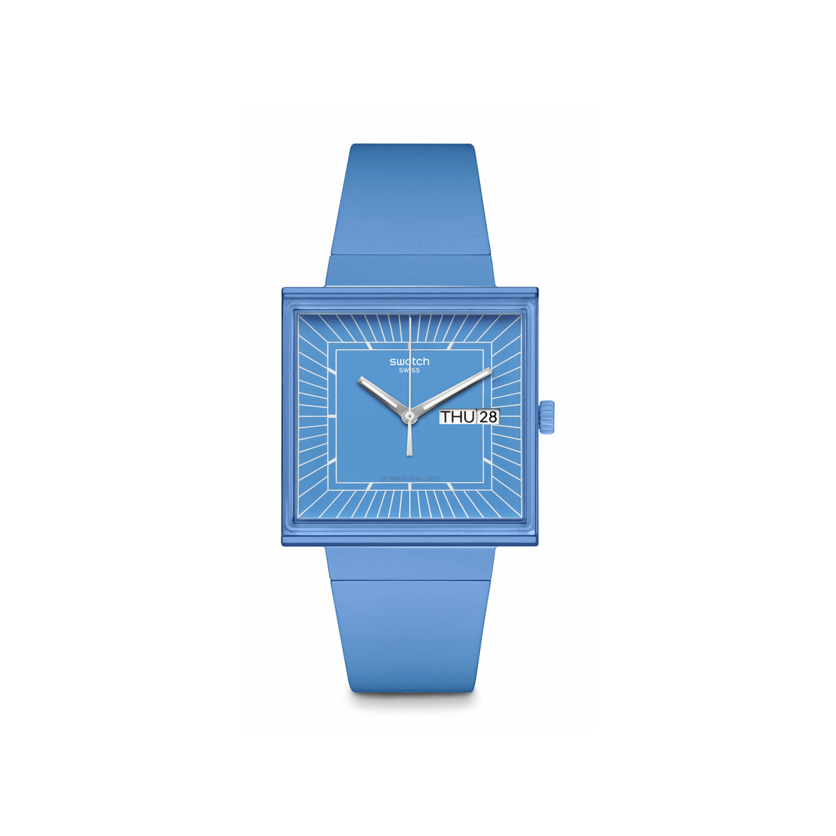 Montre SWATCH Square bioceramic What if sky? homme bracelet matériau biosourcé bleu