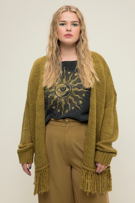 offene Strickjacke, oversized, extra softer Strick, Fransensaum