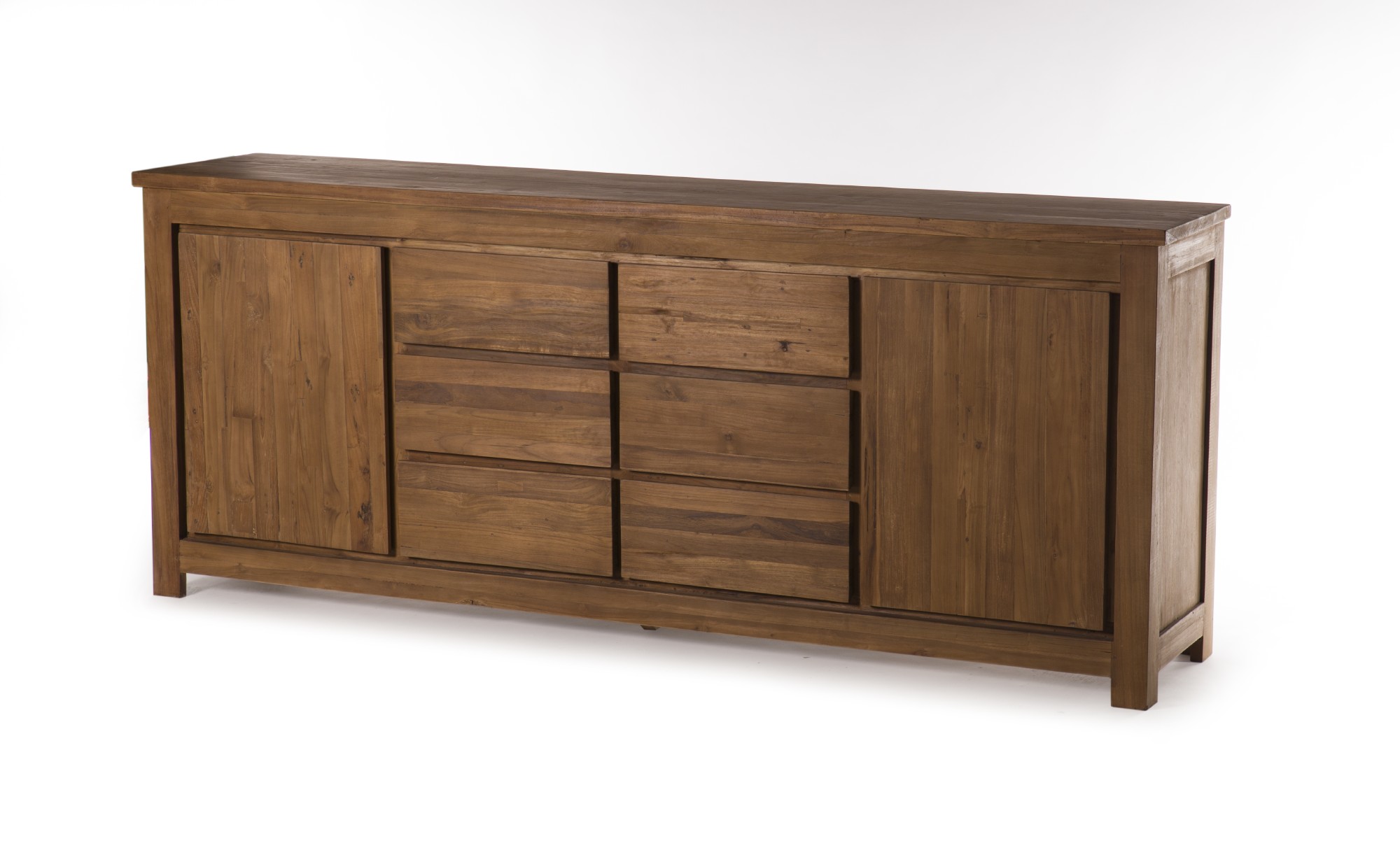Sideboard aus Teak, 2 Türen, 6 Schubladen, B 220 cm, H 90 cm, T 45 cm von fischer's lagerhaus