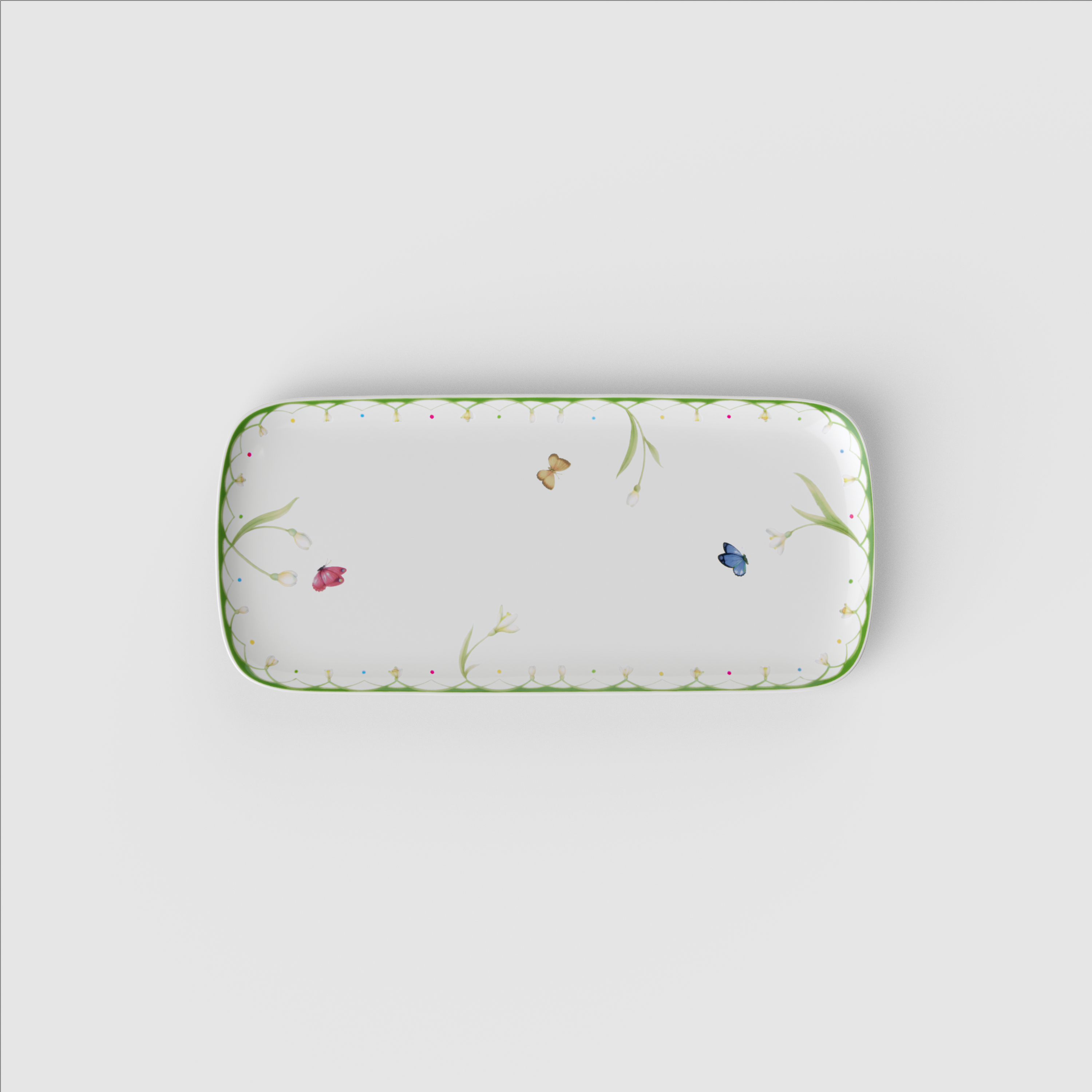 Colourful Spring Cake plate Green, 13.6'' x 6.3'', Premium Porcelain