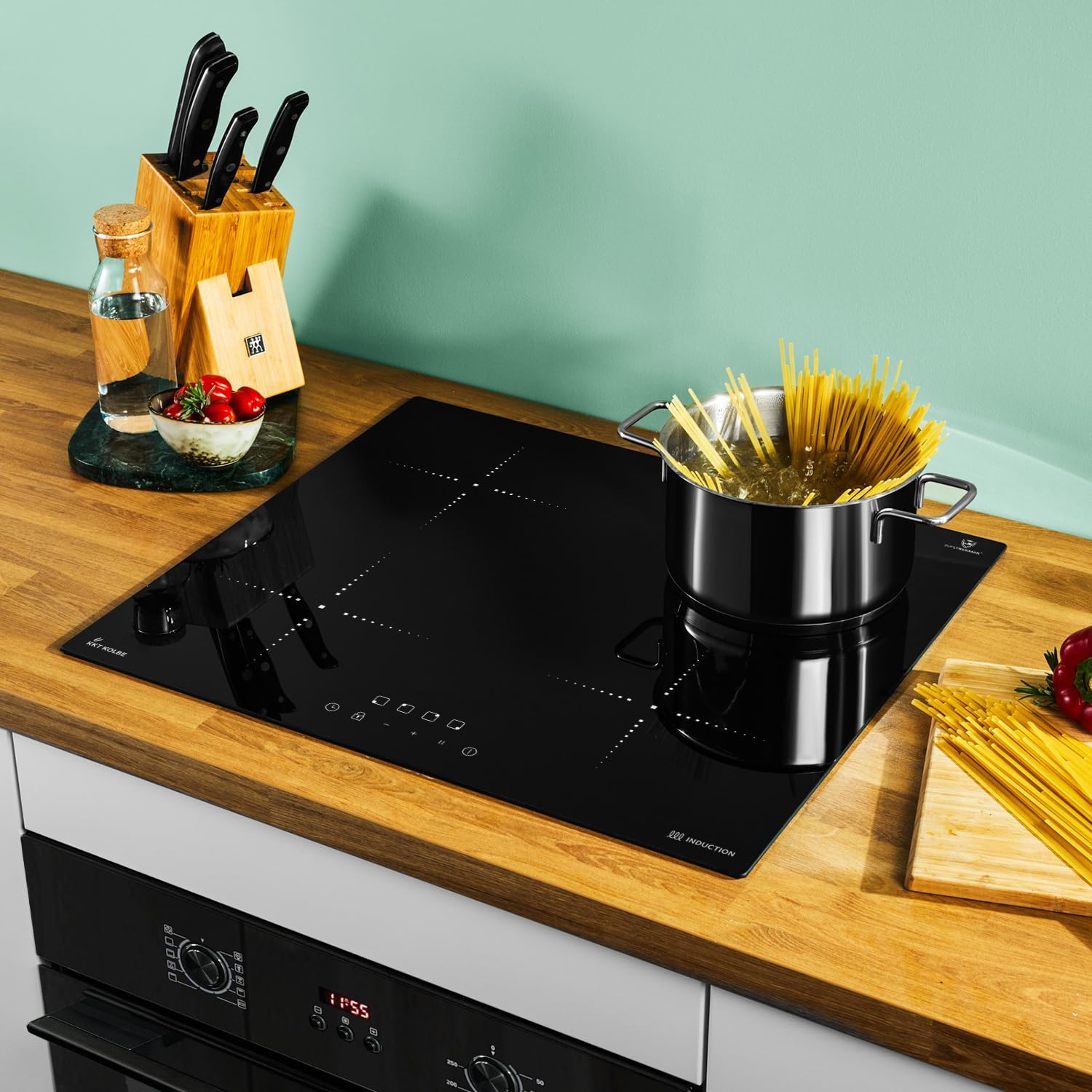 KKT KOLBE Autarkes Herdset | 60cm Einbaubackofen BO8005FB | 59cm Induktionskochfeld IH85900RL | Grill | Heißluft | Automatik-Timer | 2-fach Wärmeschutzverglasung | Kindersicherung | SET8005FBIH859RL