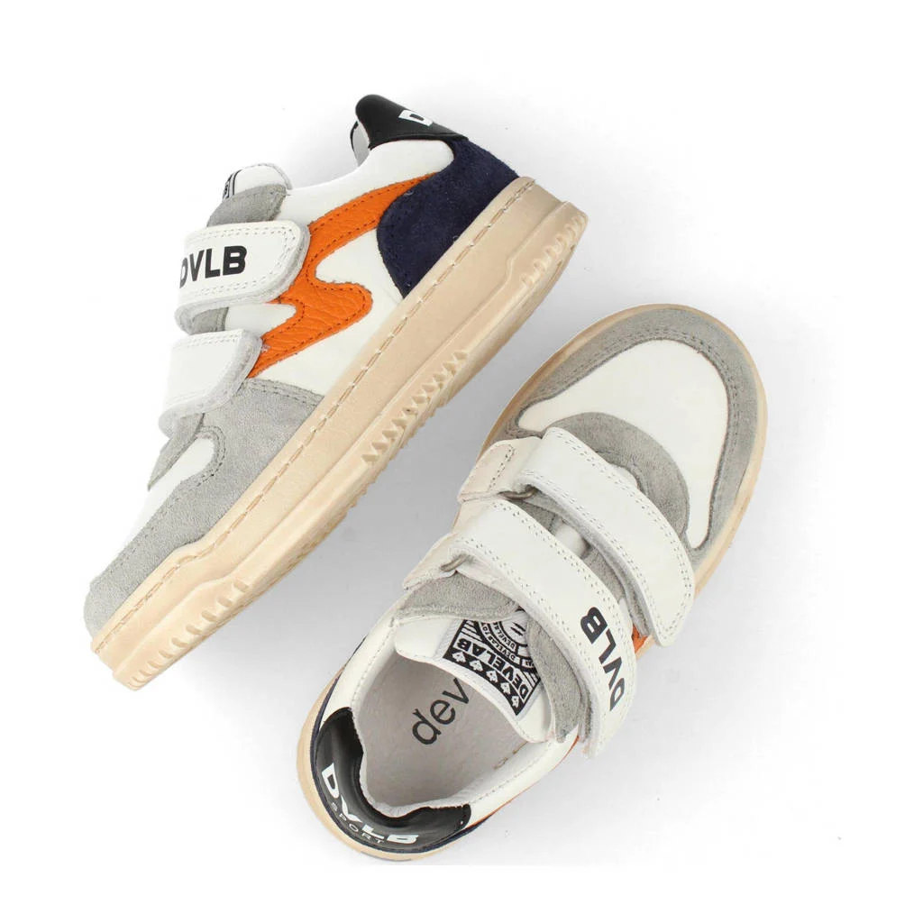 Develab leren sneakers wit/oranje/blauw